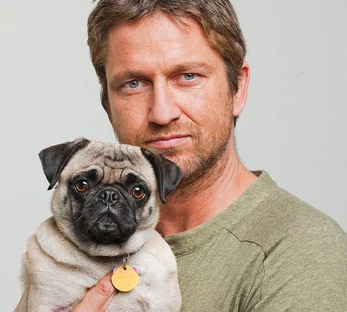 Gerard James Butler with dog