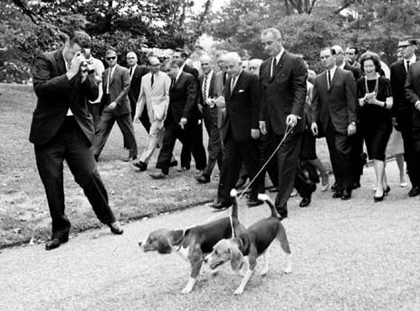 Lyndon Baines Johnson with beagles