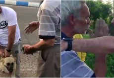Despicable Man Drags Dog By Rope From Motorbike And Guy Gets In Owner’s Face