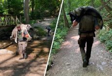Ranger Carries Exhausted 100-Lb Dog On His Shoulders For Miles To Save His Life