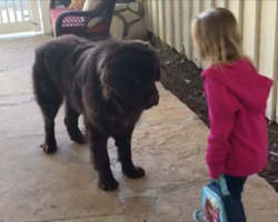 Mom tells her little girl to say goodbye to the dog, now watch what they do