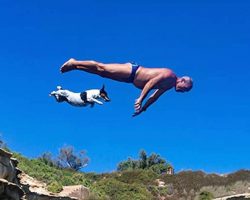 Dog Adores Diving Into The Sea With Her Human