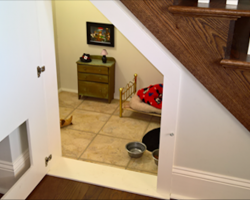 She Built Her Dog A Bedroom Under The Stairs And The Details Are Impressive