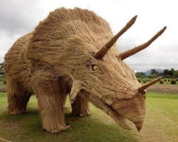 Giant Straw Dinosaurs Invade Japanese Fields After Rice Harvest