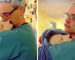Pit Bull Puppy Won’t Stop Crying After Surgery, So Vet Lifts Her In His Arms