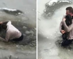 Man Jumps Into Ice Cold Water To Save Crying Dog From Drowning