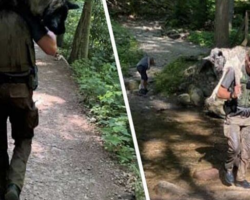 Ranger Carries Exhausted 100 Lb German Shepherd On His Shoulders To Save His Life