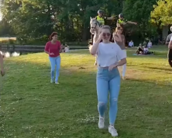 Two Horses Crash Socially-Distant Outdoor Salsa Class and Stun Everyone with Their Moves