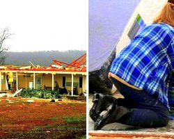 Woman Cries As She Finds Her Dog Waiting In The Ruins Of Her Home After Tornado