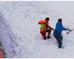 2 Railway Workers Leap From Train To Save Animal Buried In Snow