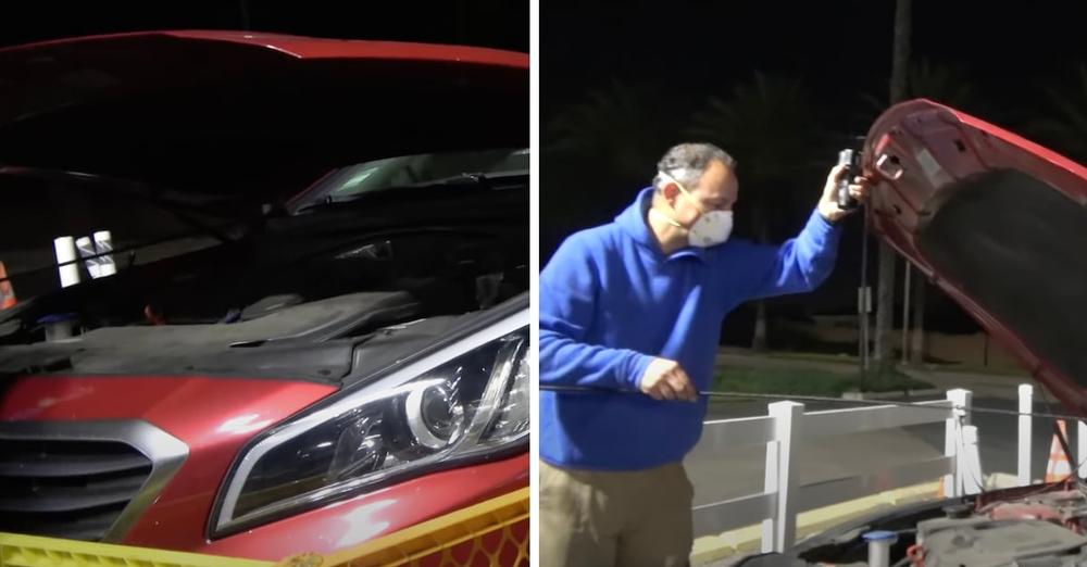 They Pop Open The Hood To See The Little One In The Engine